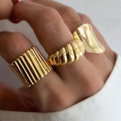 8pcs Set Minimalist Exaggerated Ripple Asymmetrical Rings For Women Gold Color Irregular Ring Set Party Daily Wear Jewelry Gifts