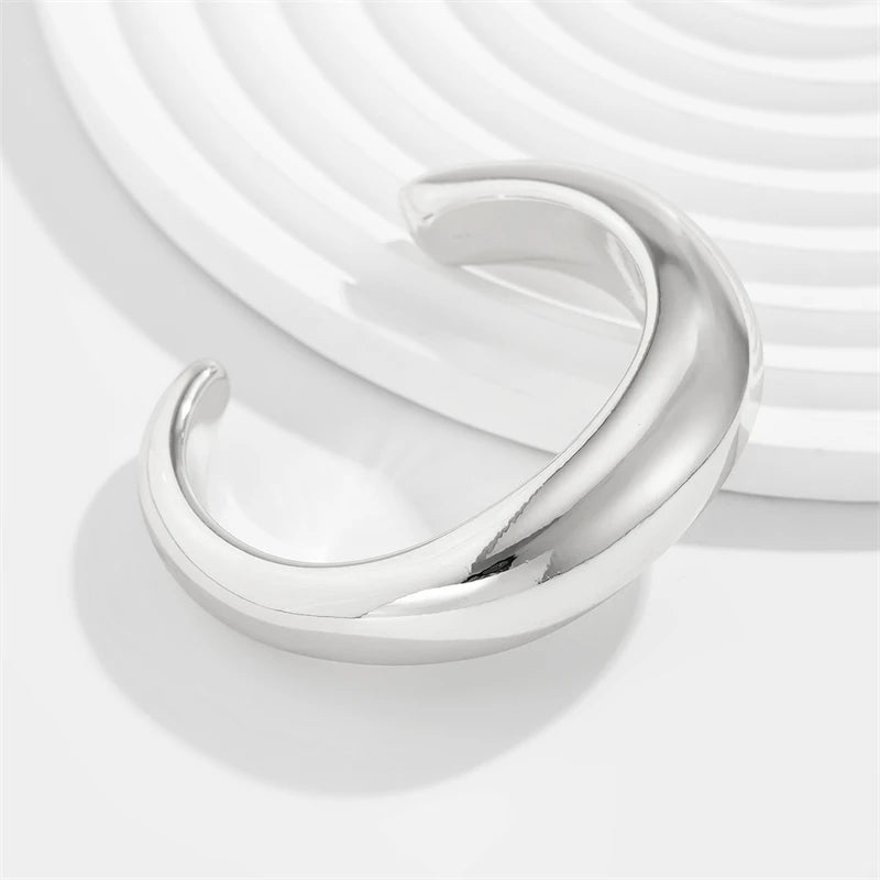 Exaggerated Geometric Wide Cuff Bangles for Women Men Punk Hip Hop Chunky Gold Silver Color Statement Bracelet Jewelry Gift