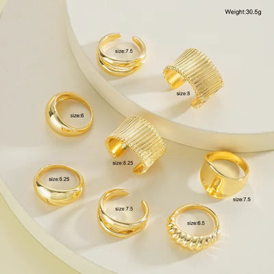 8pcs Set Minimalist Exaggerated Ripple Asymmetrical Rings For Women Gold Color Irregular Ring Set Party Daily Wear Jewelry Gifts