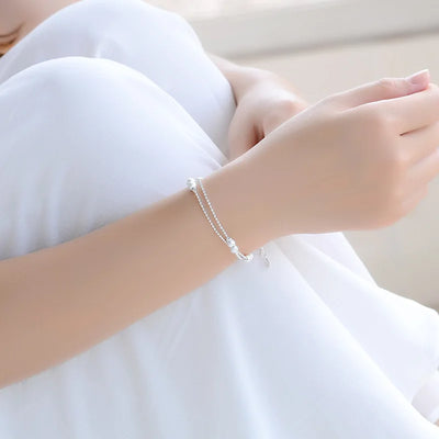 Simple Anklet Silver Color Double Layers Ball Pendant Anklet Summer Beach Bracelets Frosted Beads Anklets Bracelet Women Jewelry