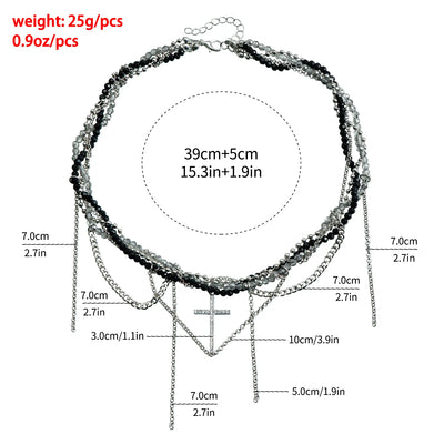 New Y2K Cross Pendant Beaded Necklace Women Boho Crystal Class Tassels Clavicle Chain Cool Choker Exquisite Fashion Jewelry