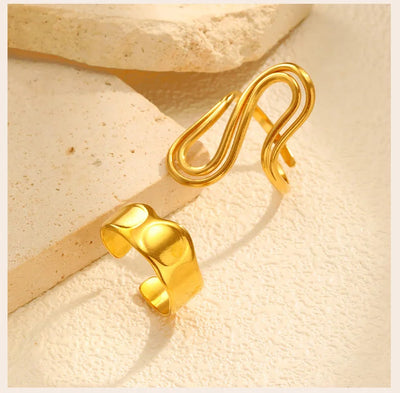 Women's Ring, 18k Gold Plated Stylish Open Ring Adjustable, stainless Steel Anti Allergenic Waterproof Jewelry