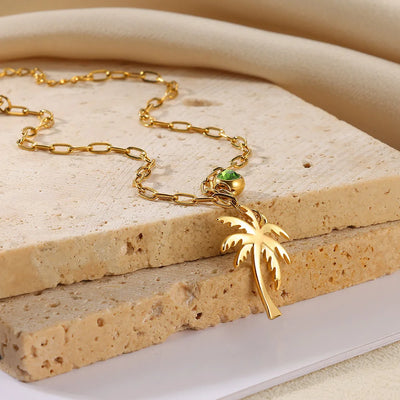Palm Tree Birthstone Anklet Shiny Layered Chain Anklets For Women Gold Color Stainless Steel Waterproof Beach Jewelry Her Gift
