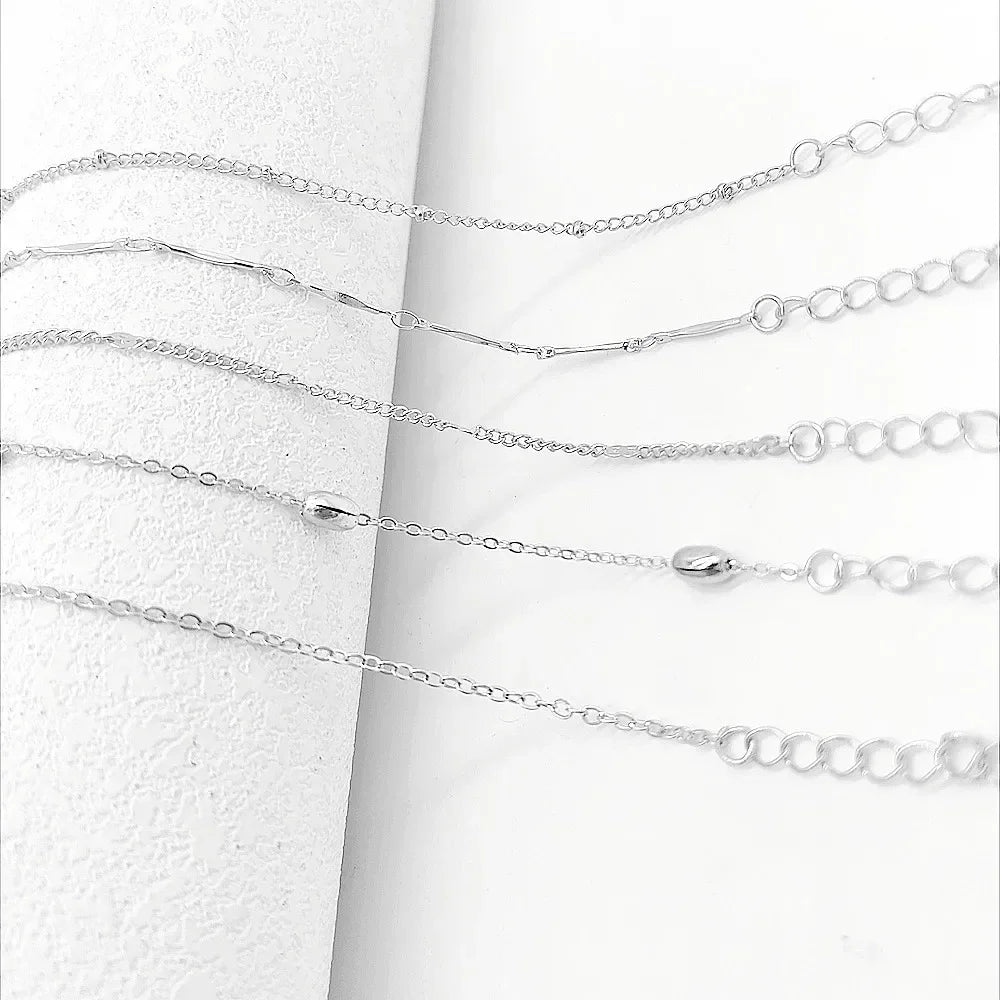 Shiny Anklets With Layers Leaves And Beaded Cuban Chains. A Set Of Summer Beach Anklets For Women Girls  Ankle Jewelry,
