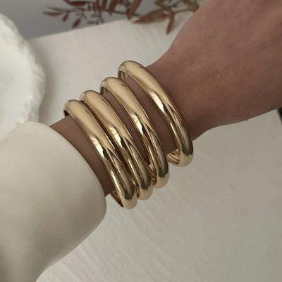 DIEZI One Set Simple Multilayer Bangle Bracelet Fashion Punk Gold Silver Color Geometric Bangles For Women Men Gift Jewelry