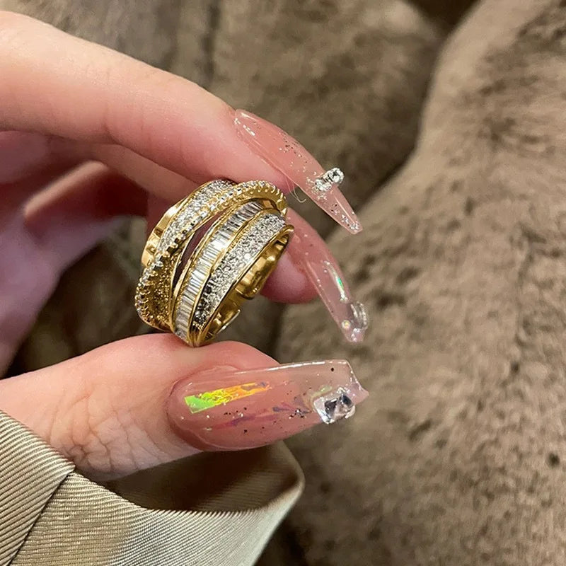 Irregular Pleated Ring for Women Men Open Adjustable Rings Wide Trendy Finger Rings Y2K Accessories Fashion Punk Jewelry