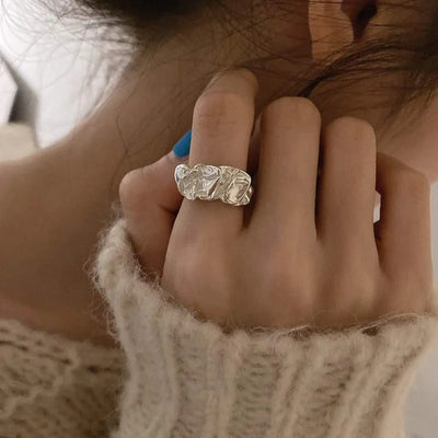 Irregular Pleated Ring for Women Men Open Adjustable Rings Wide Trendy Finger Rings Y2K Accessories Fashion Punk Jewelry