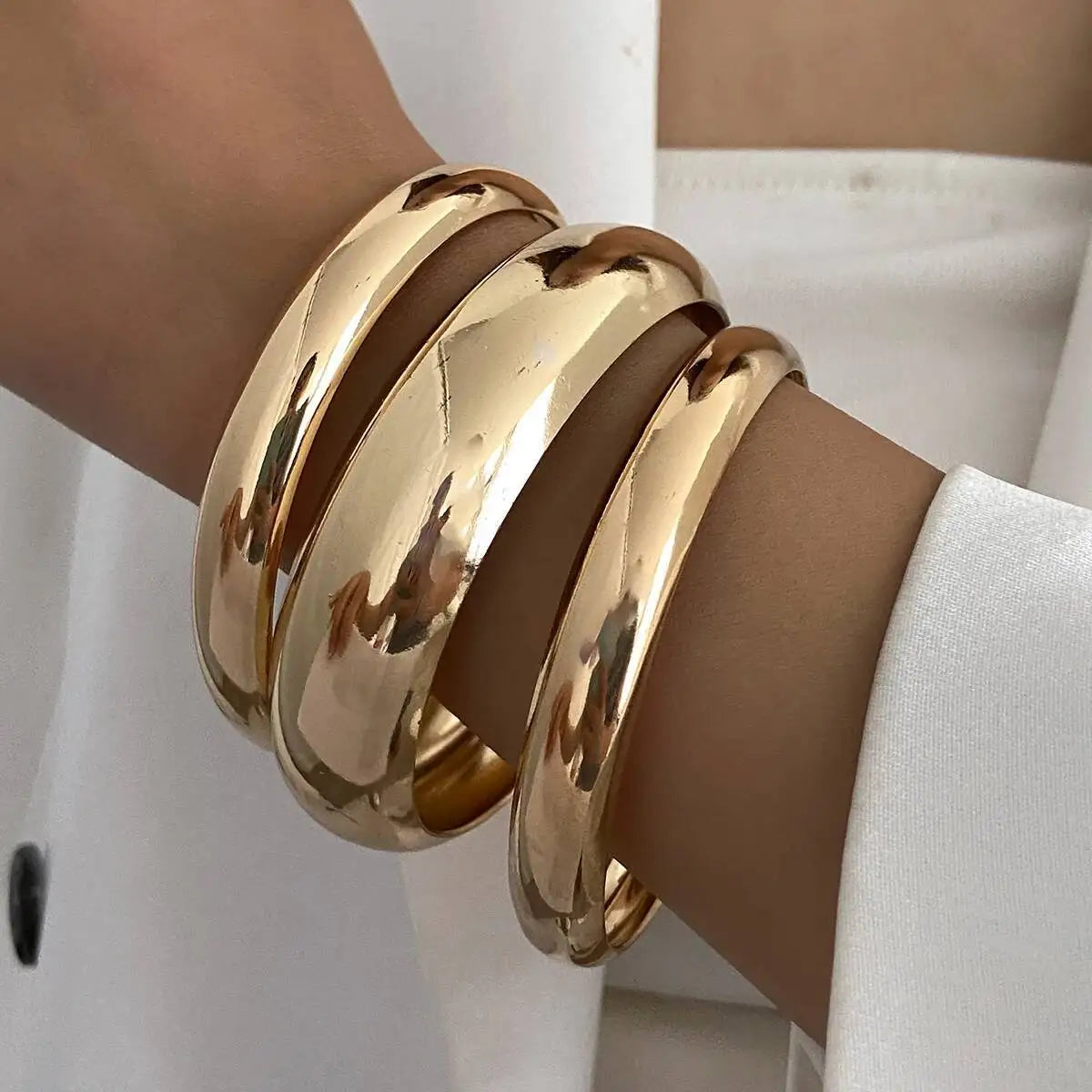PuRui 3 Styles Retro Punk Gold Color Stack Metal Bangles Bracelets for Women Trend Simple Femme Charm Jewelry Accessories Gifts