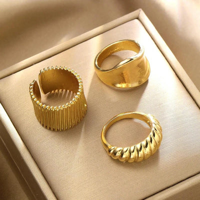 8pcs Set Minimalist Exaggerated Ripple Asymmetrical Rings For Women Gold Color Irregular Ring Set Party Daily Wear Jewelry Gifts