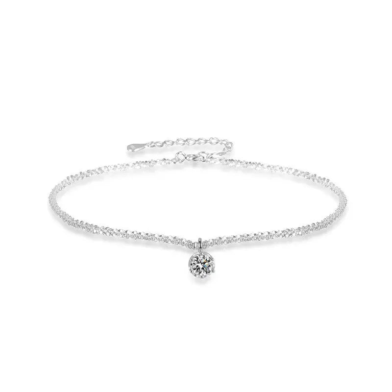 Exquisite Silver Color Zircon Anklet for Women Girls Sparkling Gypsophila Adjsutable Chain Beach Anklet Jewelry Gift 2024 New