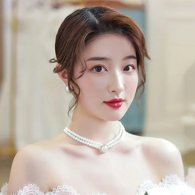 New Baroque Pearl Choker Necklace For Women Luxury Wedding Party Triple-layer Beaded Necklace Torques Ladies Trendy Jewelry Gift