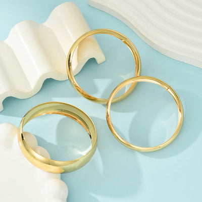 3Pcs/Set Round Smooth Gold Color Wide Bangles Set for Women Simple Temperament Thick Bracelet New Fashion Luxury Wedding Jewelry