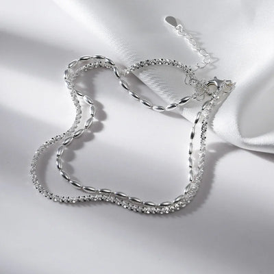 925 Sterling Silver Anklet Dazzling Geometric Double Layers Beaded Simple For Woman Girl Fashion Jewelry Gift Dropship Wholesale