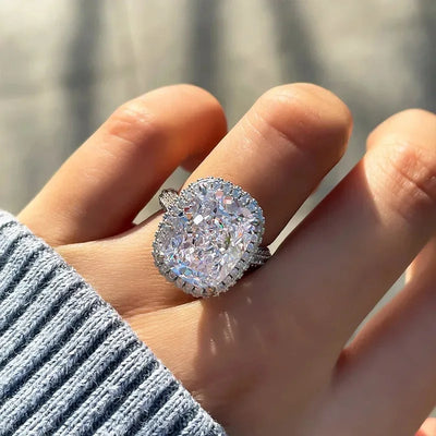 Fashion Female Rings 925 Sterling Silver Shining Big Square 4 Claw Inlaid Zircon Rings for Women  Banquet Wedding Jewelry Gift