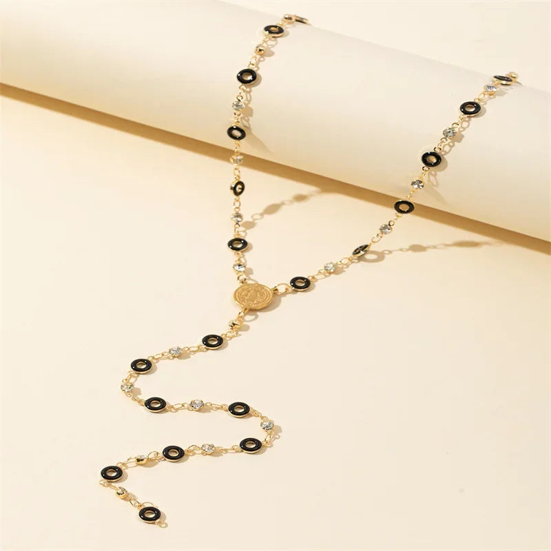 Bohemian Long Y-Shaped Necklaces for Women Y2K Metal Clavicle Chain Gold Color Choker Holiday Party Jewelry Necklace Gift Collar