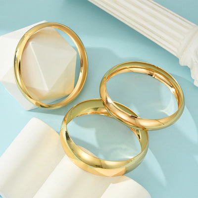 3Pcs/Set Round Smooth Gold Color Wide Bangles Set for Women Simple Temperament Thick Bracelet New Fashion Luxury Wedding Jewelry