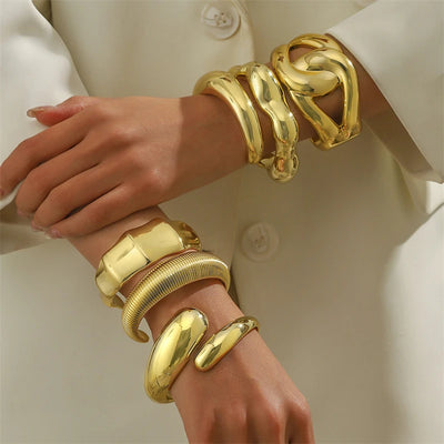 Exaggerated Geometric Wide Cuff Bangles for Women Men Punk Hip Hop Chunky Gold Silver Color Statement Bracelet Jewelry Gift