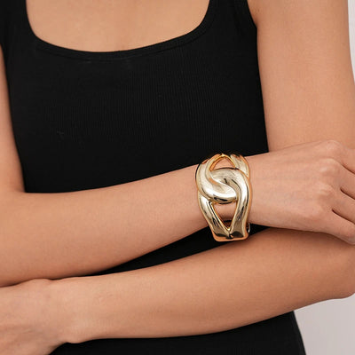 Exaggerated Geometric Wide Cuff Bangles for Women Men Punk Hip Hop Chunky Gold Silver Color Statement Bracelet Jewelry Gift