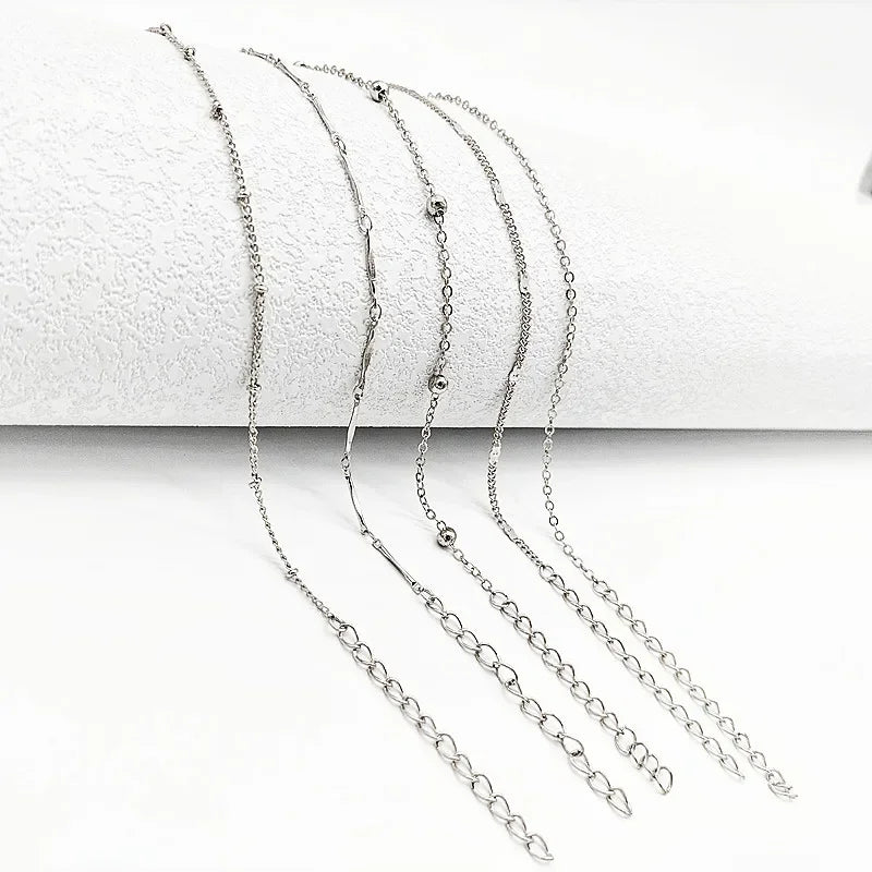 Shiny Anklets With Layers Leaves And Beaded Cuban Chains. A Set Of Summer Beach Anklets For Women Girls  Ankle Jewelry,
