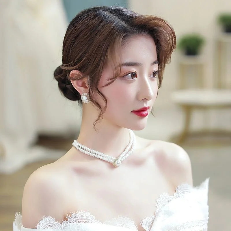 New Baroque Pearl Choker Necklace For Women Luxury Wedding Party Triple-layer Beaded Necklace Torques Ladies Trendy Jewelry Gift