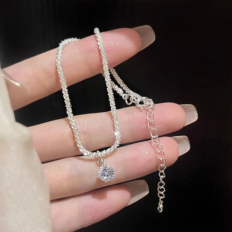 Exquisite Silver Color Zircon Anklet for Women Girls Sparkling Gypsophila Adjsutable Chain Beach Anklet Jewelry Gift 2024 New