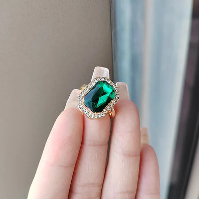 Luxury Ruby Emerald Ring For Women Adjustable Wide Face Men's Ring Jewelry Zircon Shiny Fine Jewelry Finger Accessories