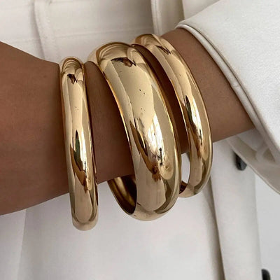 PuRui 3 Styles Retro Punk Gold Color Stack Metal Bangles Bracelets for Women Trend Simple Femme Charm Jewelry Accessories Gifts