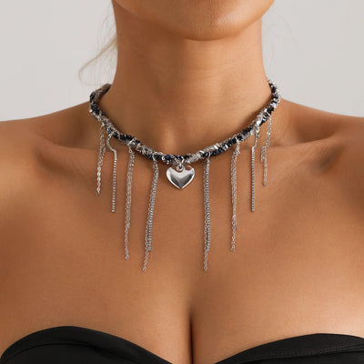 New Y2K Cross Pendant Beaded Necklace Women Boho Crystal Class Tassels Clavicle Chain Cool Choker Exquisite Fashion Jewelry
