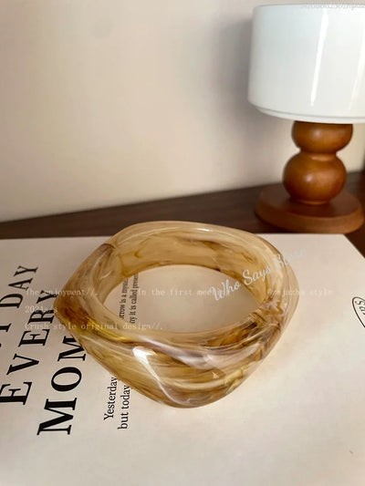 Vintage Punk Beige Khaki Thick Resin Acrylic Smudging Bangles Geometric Irregular Bangle Bracelets For Women Men Jewelry
