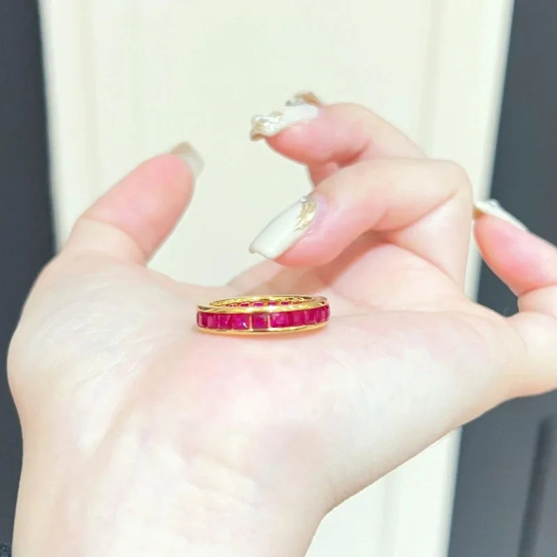 Light luxury retro high-end inlaid circle ruby rings for women fashion layering style ring adjustable wedding jewelry gifts