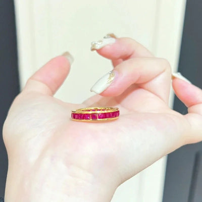 Light luxury retro high-end inlaid circle ruby rings for women fashion layering style ring adjustable wedding jewelry gifts