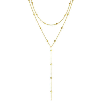 Gold Plated Lariat Necklace for Women, Double Laryered Long Chain Drop Pendant Choker Necklaces Fashion Gifts