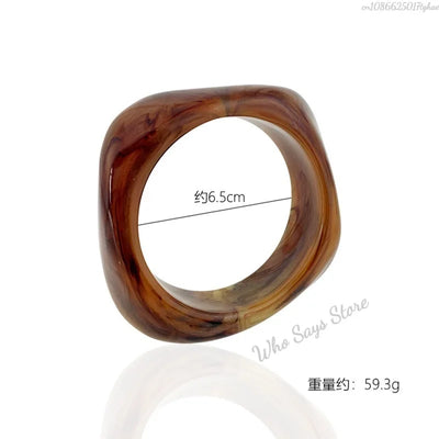 Vintage Punk Beige Khaki Thick Resin Acrylic Smudging Bangles Geometric Irregular Bangle Bracelets For Women Men Jewelry