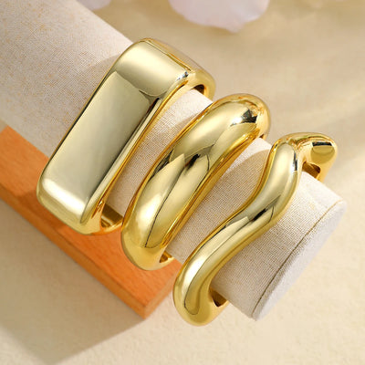 3pcs Retro Exaggerated Gold Color Bangle Set for Women Simple Geometric Smooth Wide Thick Bracelets Daily Wear Wedding Jewelry