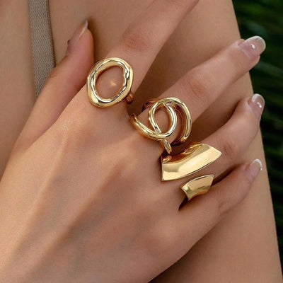 8pcs Set Minimalist Exaggerated Ripple Asymmetrical Rings For Women Gold Color Irregular Ring Set Party Daily Wear Jewelry Gifts