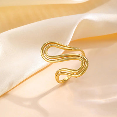 Women's Ring, 18k Gold Plated Stylish Open Ring Adjustable, stainless Steel Anti Allergenic Waterproof Jewelry
