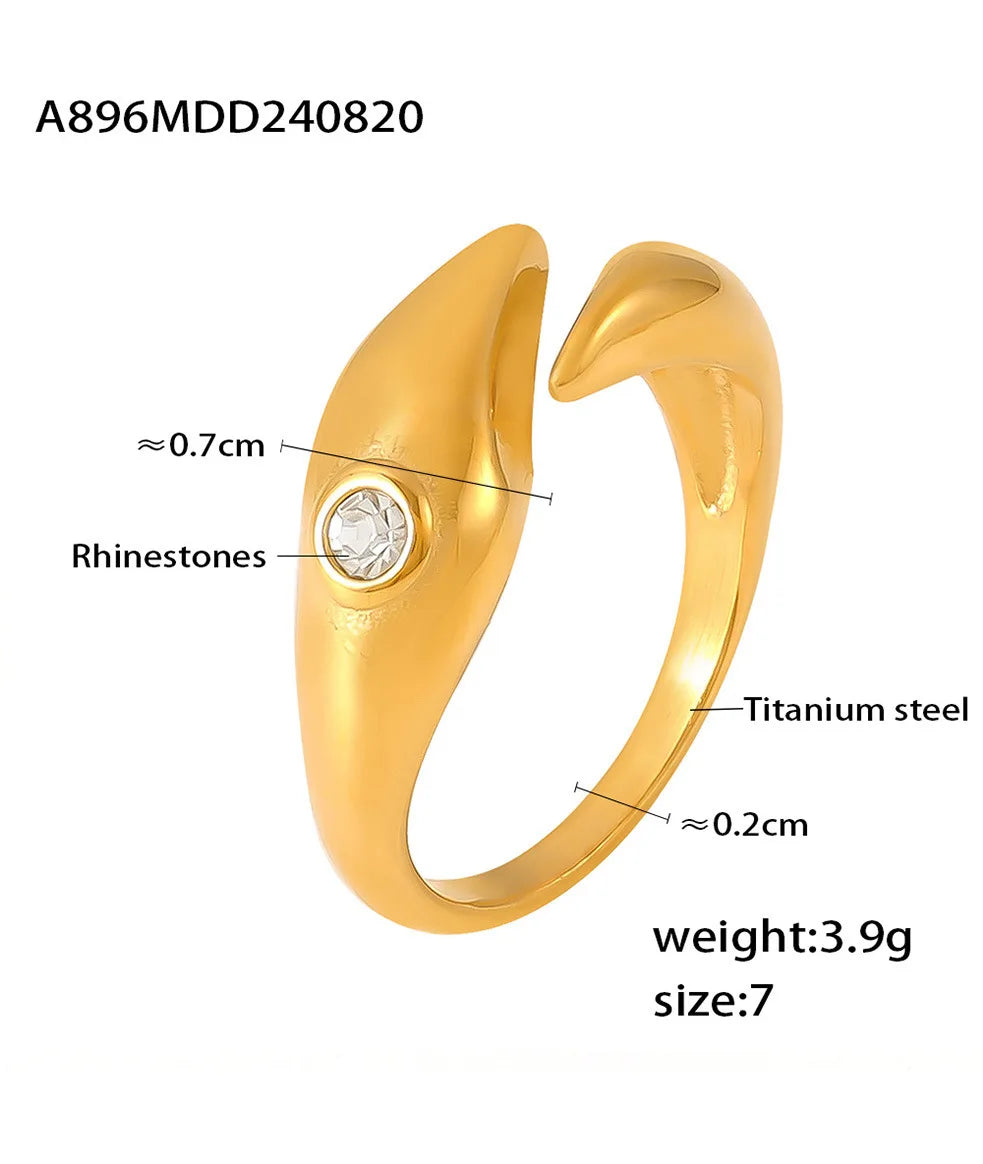 Trendy Chic Rings For Women Gold Plated Waterproof Ring with White Rhinestones Chic Shiny Luxury Jewelry Wholesale