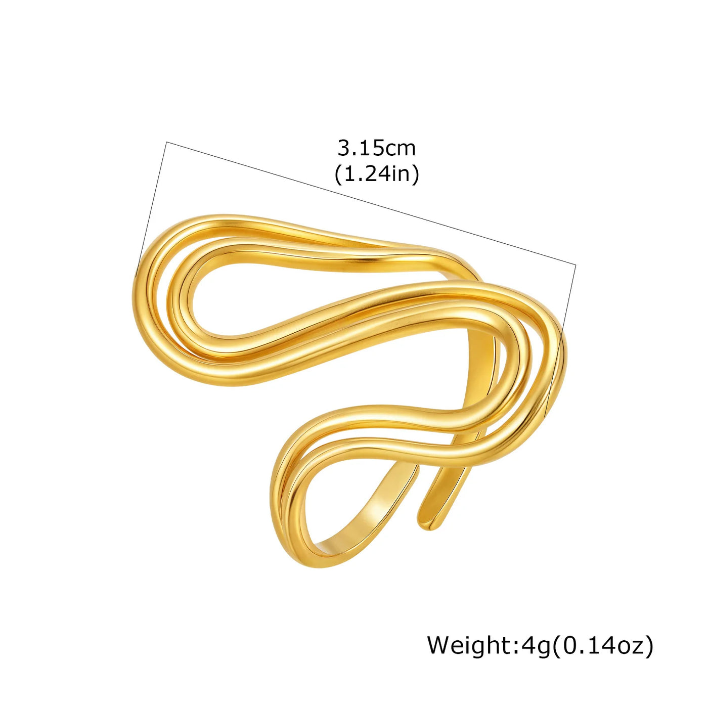 Women's Ring, 18k Gold Plated Stylish Open Ring Adjustable, stainless Steel Anti Allergenic Waterproof Jewelry
