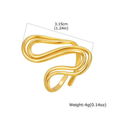 Women's Ring, 18k Gold Plated Stylish Open Ring Adjustable, stainless Steel Anti Allergenic Waterproof Jewelry