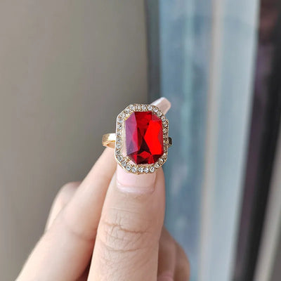 Luxury Ruby Emerald Ring For Women Adjustable Wide Face Men's Ring Jewelry Zircon Shiny Fine Jewelry Finger Accessories