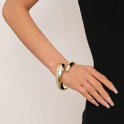 Exaggerated Geometric Wide Cuff Bangles for Women Men Punk Hip Hop Chunky Gold Silver Color Statement Bracelet Jewelry Gift