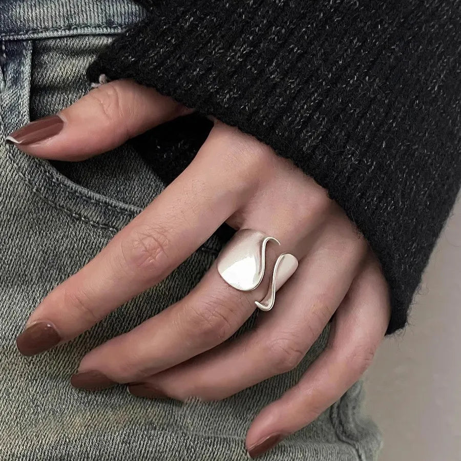 925 Sterling Silver Rings for Women Minimalist Elegant Couple Bands Simple Big Statement Ring Party Wedding Jewelry Gift Set