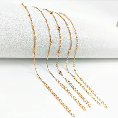 Shiny Anklets With Layers Leaves And Beaded Cuban Chains. A Set Of Summer Beach Anklets For Women Girls  Ankle Jewelry,