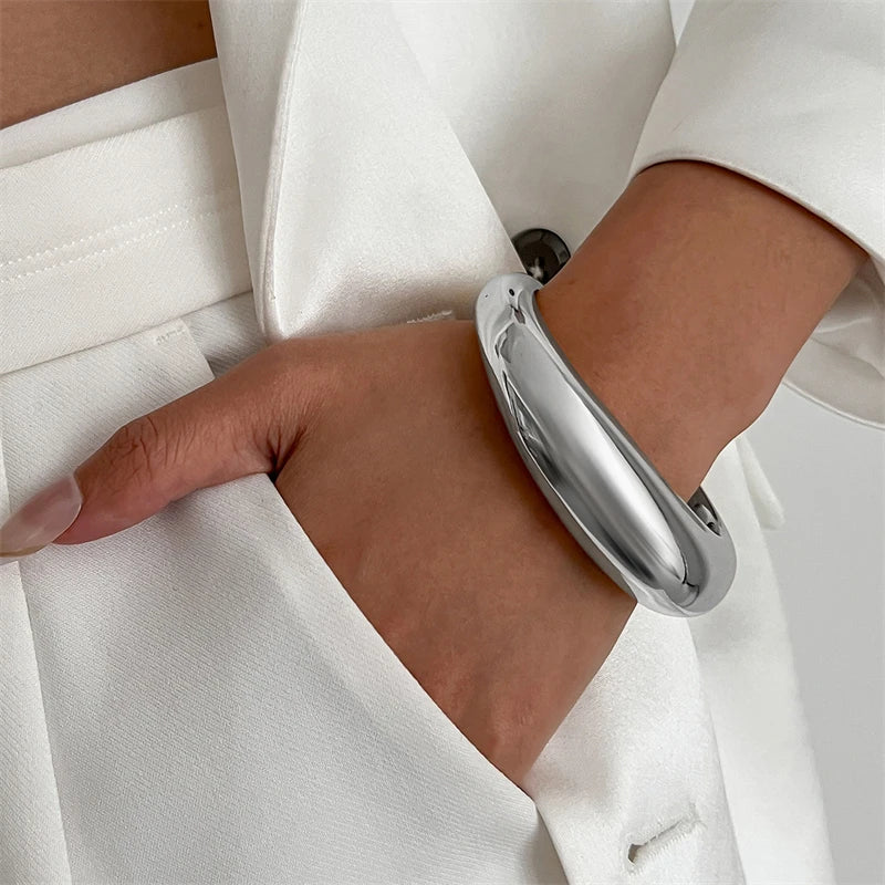 Exaggerated Geometric Wide Cuff Bangles for Women Men Punk Hip Hop Chunky Gold Silver Color Statement Bracelet Jewelry Gift
