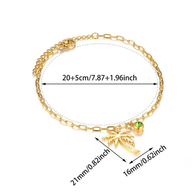 Palm Tree Birthstone Anklet Shiny Layered Chain Anklets For Women Gold Color Stainless Steel Waterproof Beach Jewelry Her Gift