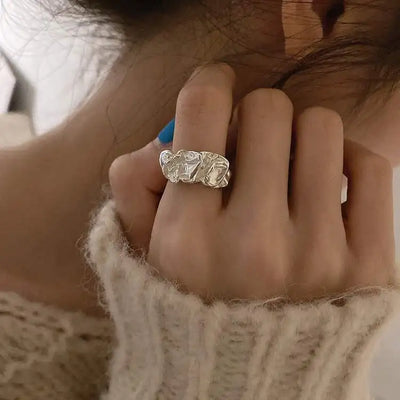 Irregular Pleated Ring for Women Men Open Adjustable Rings Wide Trendy Finger Rings Y2K Accessories Fashion Punk Jewelry