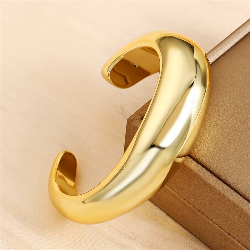 Exaggerated Geometric Wide Cuff Bangles for Women Men Punk Hip Hop Chunky Gold Silver Color Statement Bracelet Jewelry Gift