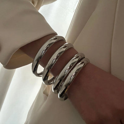 DIEZI One Set Simple Multilayer Bangle Bracelet Fashion Punk Gold Silver Color Geometric Bangles For Women Men Gift Jewelry