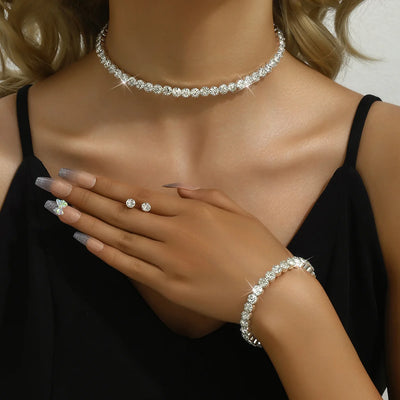 4 pieces of women's fashionable and minimalist necklaces with earrings, bracelets, jewelry sets, banquet and party accessories
