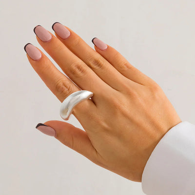 Trendy Personality Irregular Geometric Brushed Metal Arc-shaped Opening Rings for Women Designer Charm Jewelry Accessories Gifts